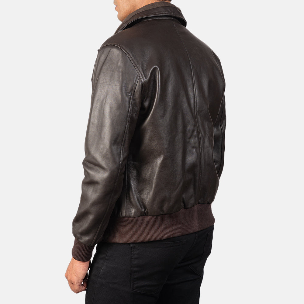 Air Rolf  Brown Leather Bomber Jacket - Image 3