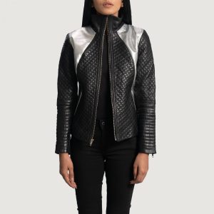 Alia Metallic Black Leather Biker Jackets