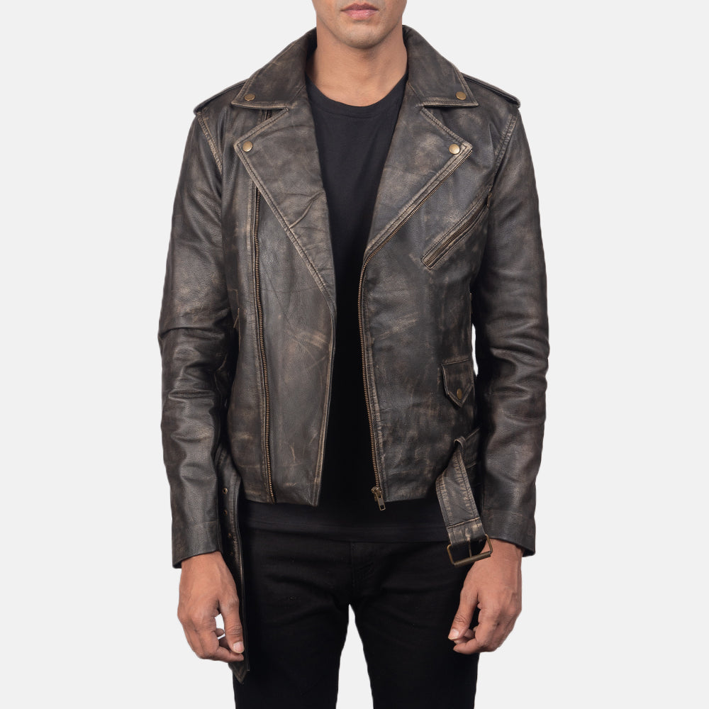 Allaric Alley Distressed Brown Leather Biker Jacket - Image 4