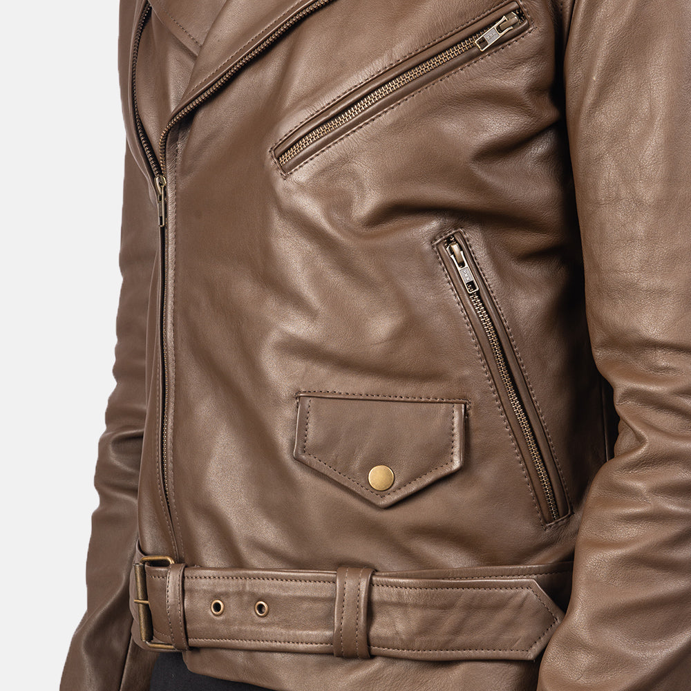 Allaric Alley Mocha Leather Biker Jacket - Image 6