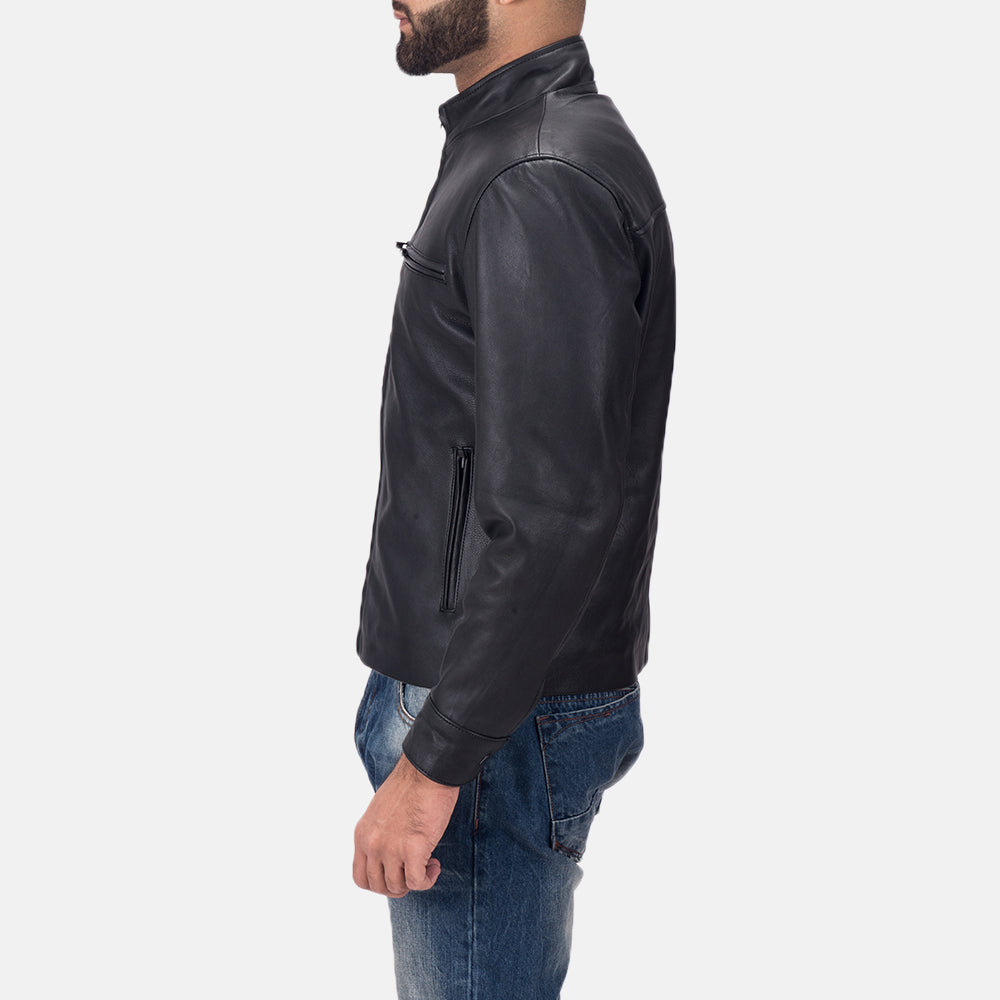 Austere Matte Black Leather Biker Jackets - Image 2