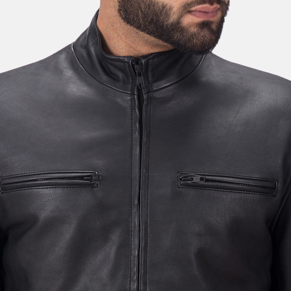 Austere Matte Black Leather Biker Jackets - Image 6