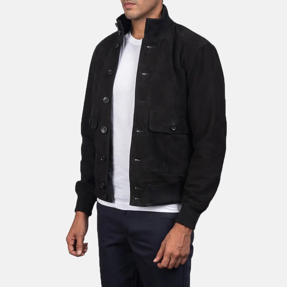 Eaton Black Suede Bomber Jackets - Image 5