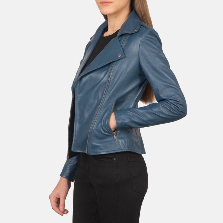 Flashback Blue Leather Biker Jackets - Image 4