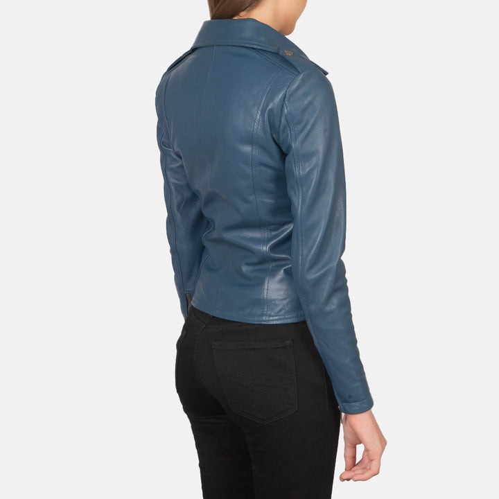 Flashback Blue Leather Biker Jackets - Image 3