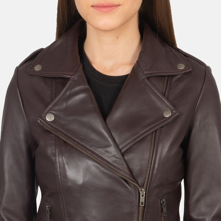 Flashback Maroon Leather Biker Jackets - Image 6