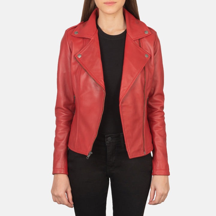 Flashback Red Leather Biker Jackets - Image 5
