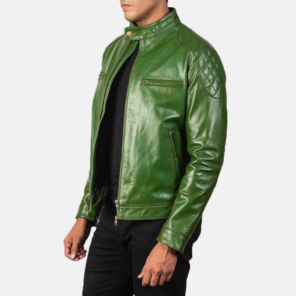 Gatsby Green Leather Biker Jackets - Image 2