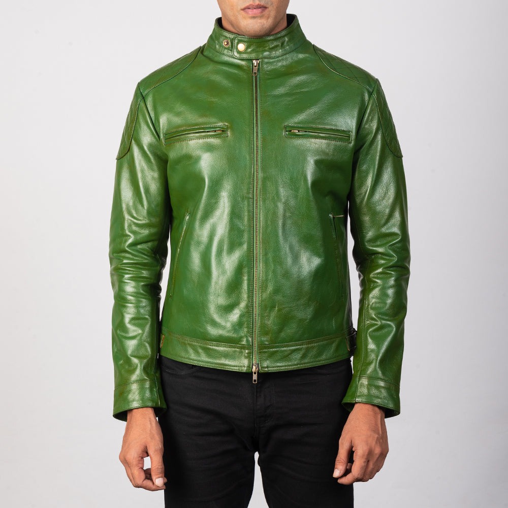 Gatsby Green Leather Biker Jackets - Image 3