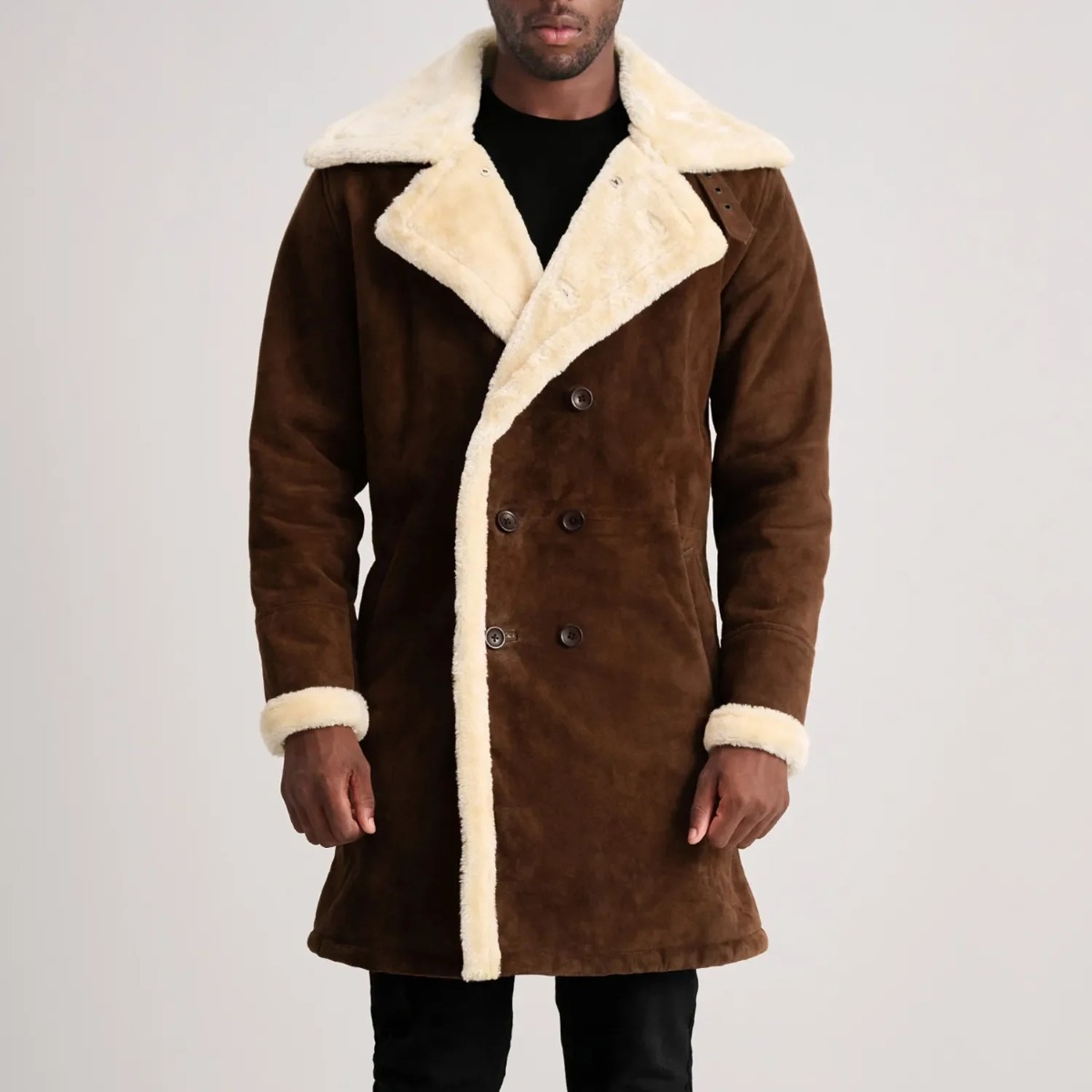 Charles Brown Suede Leather Shearling Double-Breasted Coat - Image 5
