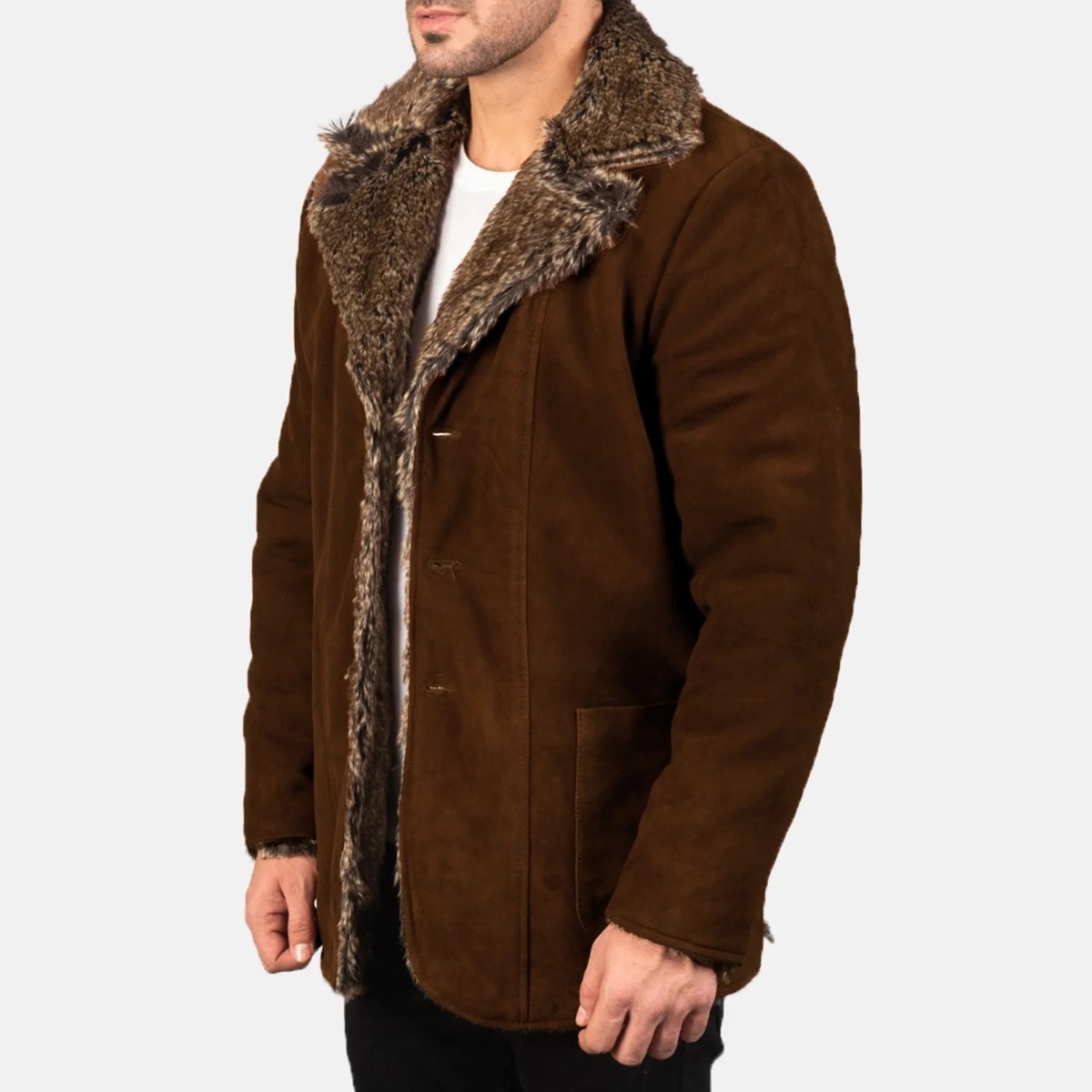Furlong Brown Suede Leather Coat - Image 4