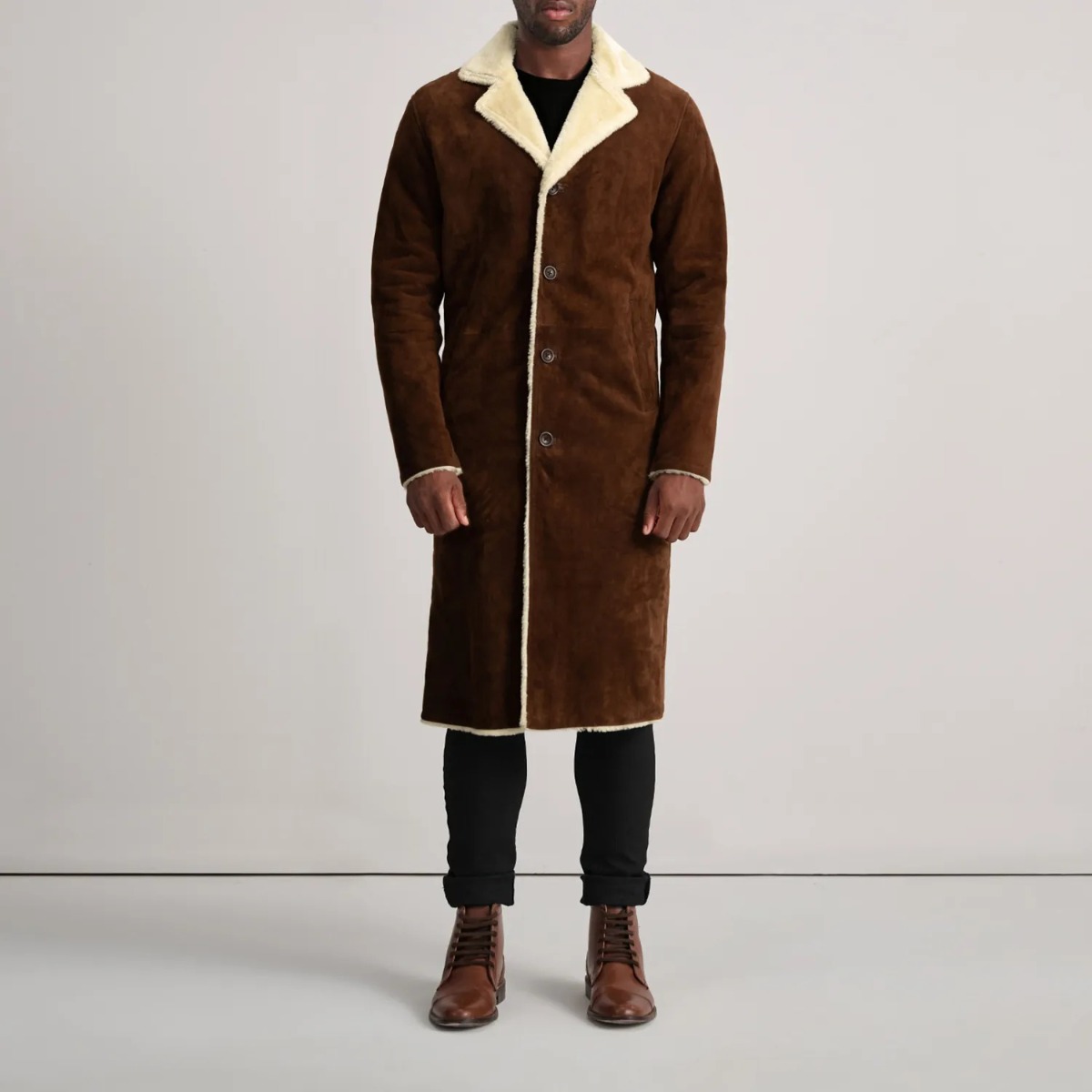 Kolby Brown Suede Shearling Coat - Image 4