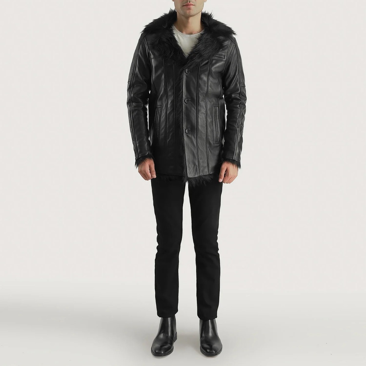 Furcliff Black Leather Coats - Image 2
