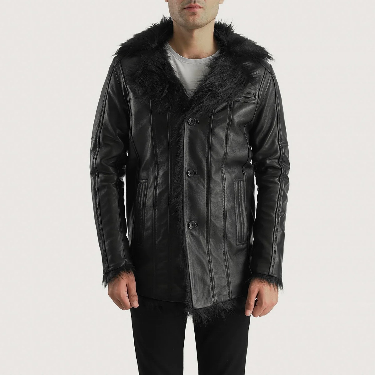 Furcliff Black Leather Coats