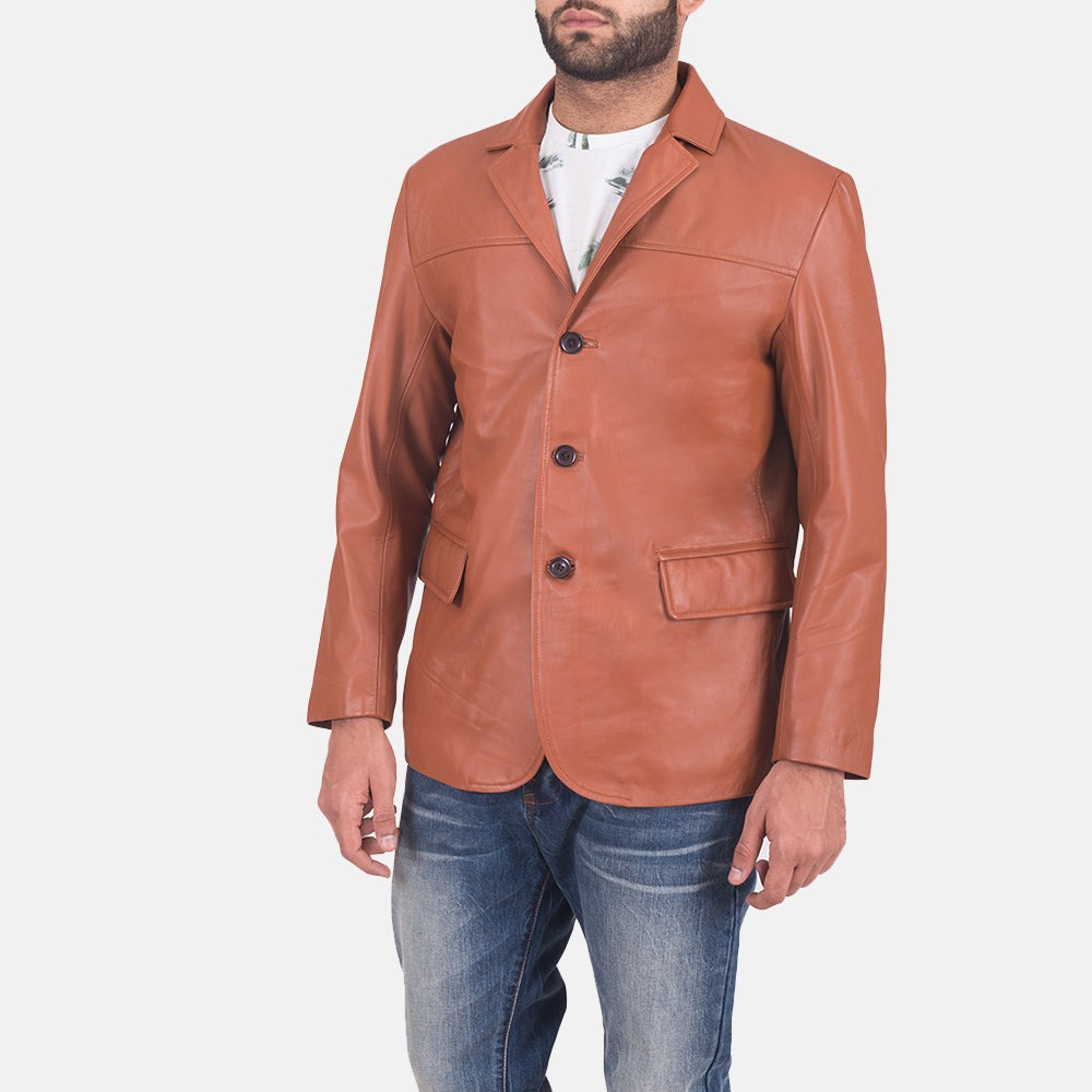 James Tan Brown Leather Blazers - Image 5