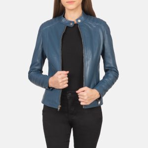 Kelsee Blue Leather Biker Jackets