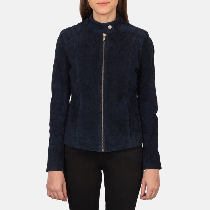 Kelsee Navy Blue Suede Biker Jacket - Image 4