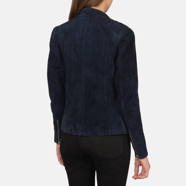 Kelsee Navy Blue Suede Biker Jacket - Image 6