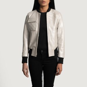 Lana Silver Leather Bomber Jackets