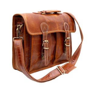 LEATHER TWIN POCKET MESSENGER LAPTOP OFFICE BAG