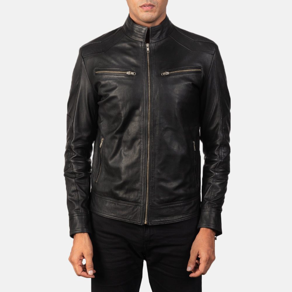 Mack Black Leather Biker Jacket - Image 3