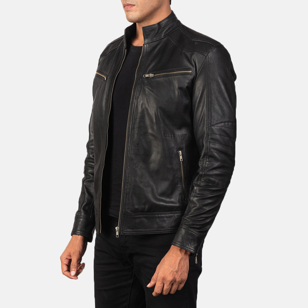 Mack Black Leather Biker Jacket - Image 6