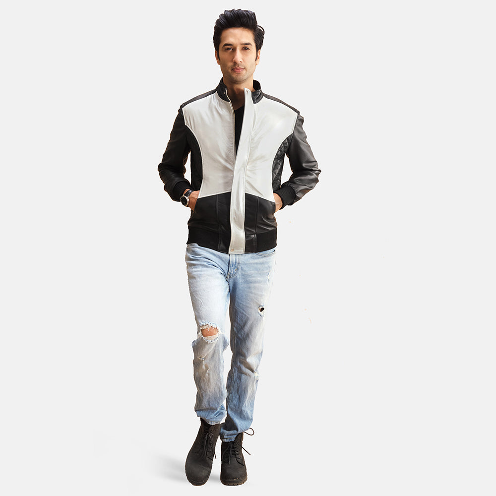 Spade Silver Black Leather Bomber Jackets - Image 2