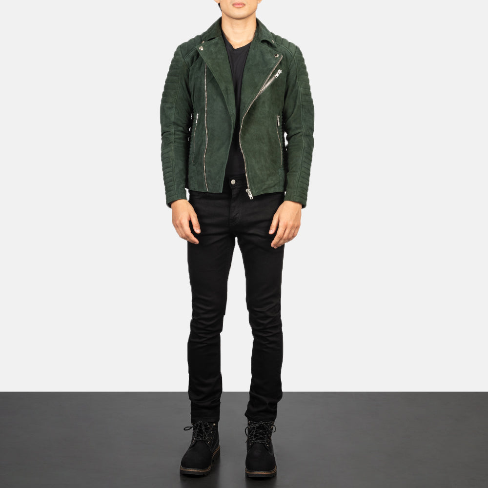 Armand Green Suede Biker Jacket - Image 2