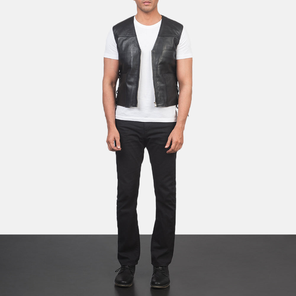 Brandon Black Leather Vests - Image 2