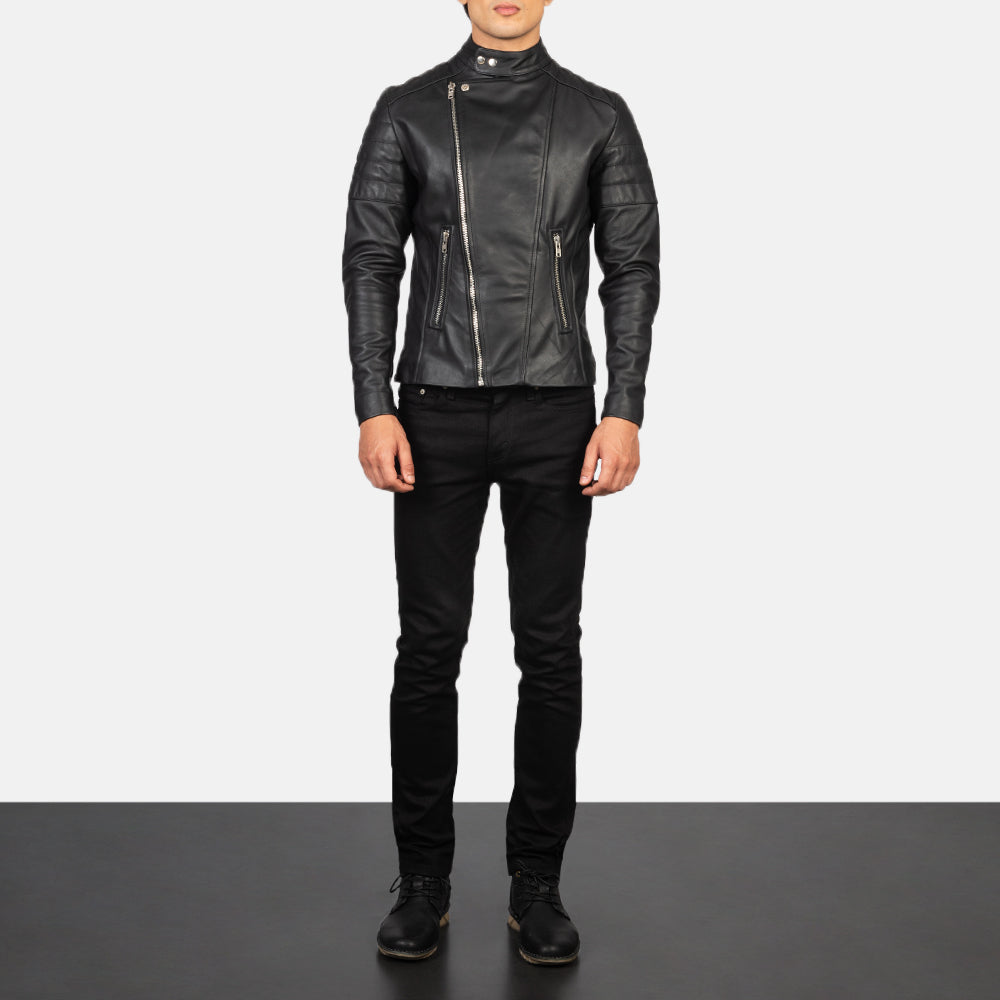 Faisor Black Leather Biker Jacket - Image 2