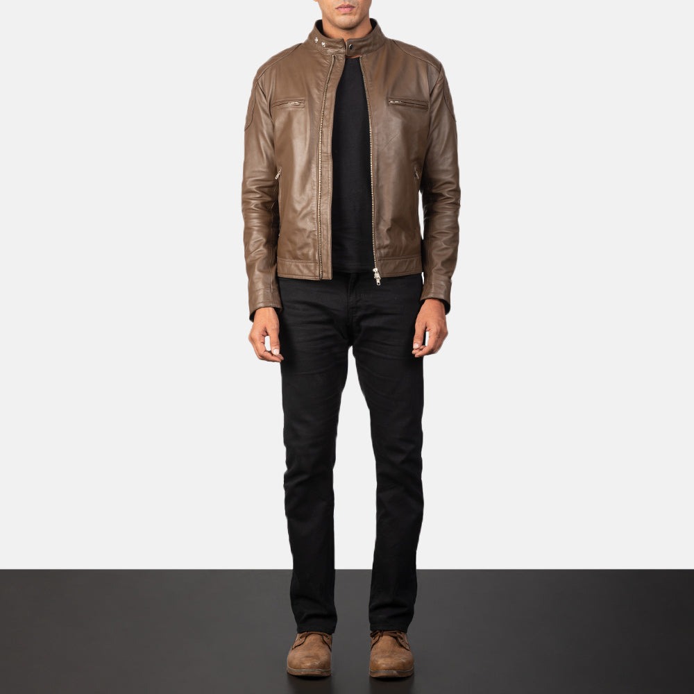 Gatsby Mocha Brown Leather Biker Jackets - Image 2