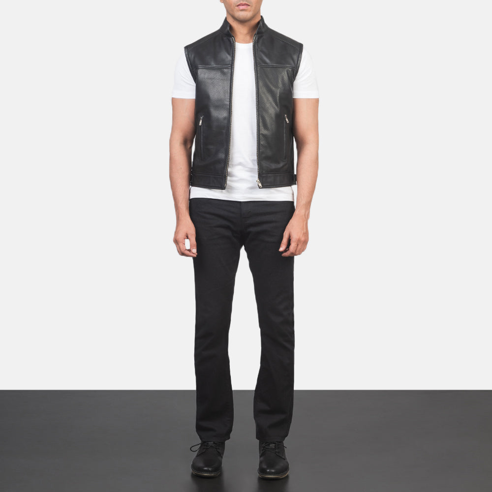 Roland Black Leather Biker Vests - Image 2
