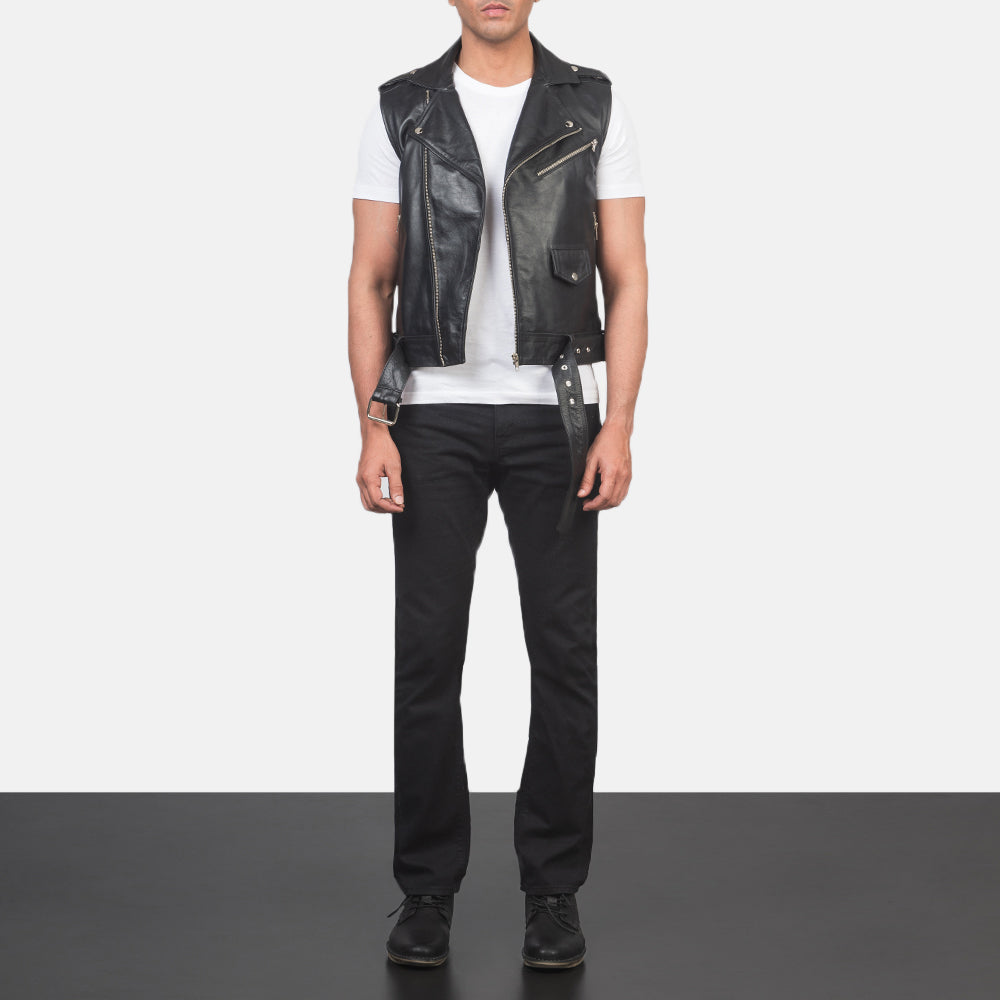 Sullivan Black Leather Biker Vests - Image 3