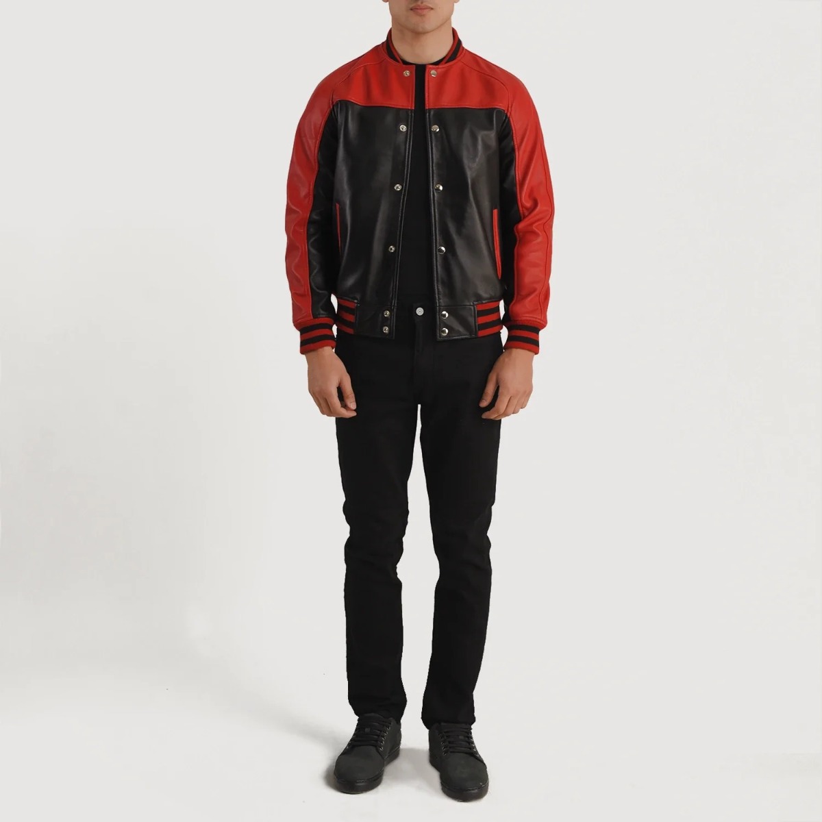 Terrance Black & Red Leather Varsity Jacket - Image 2