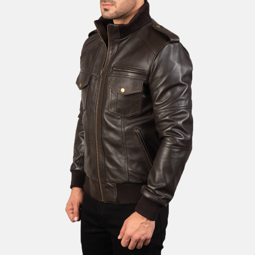 Agent Shadow Leather Bomber Jacket - Image 2