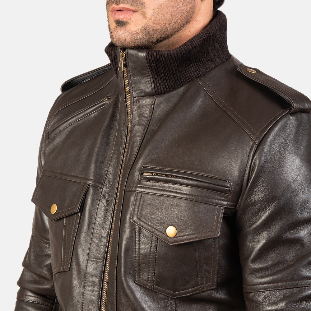 Agent Shadow Leather Bomber Jacket - Image 7