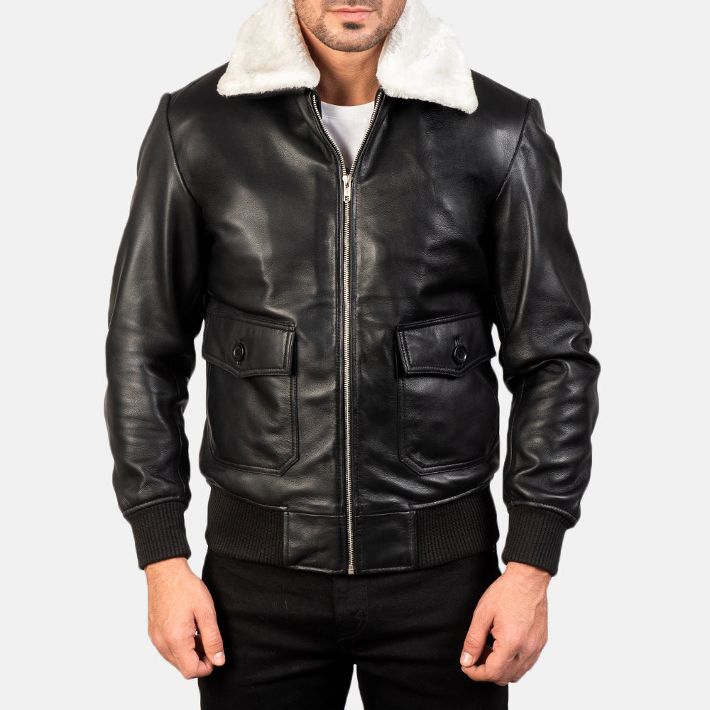 Airin G-1 Black & White Leather Bomber Jacket - Image 5