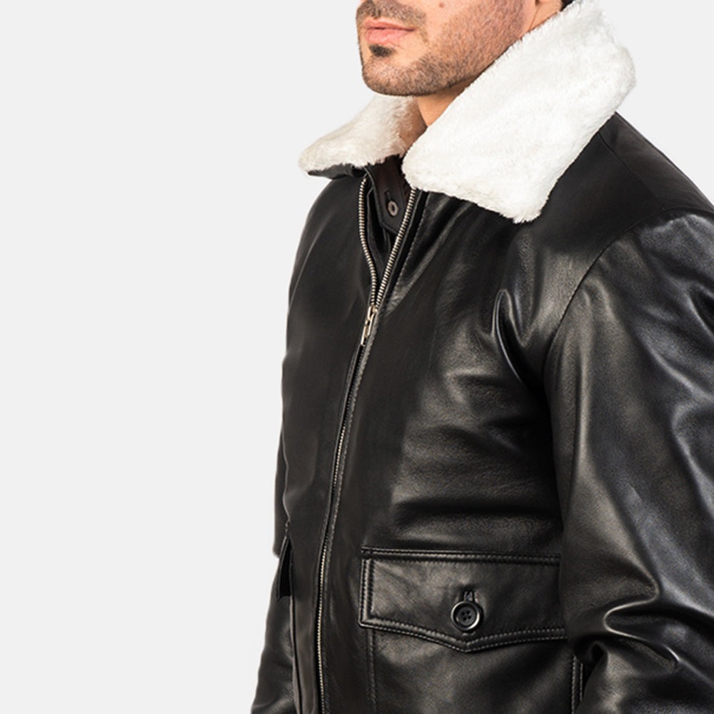 Airin G-1 Black & White Leather Bomber Jacket - Image 2