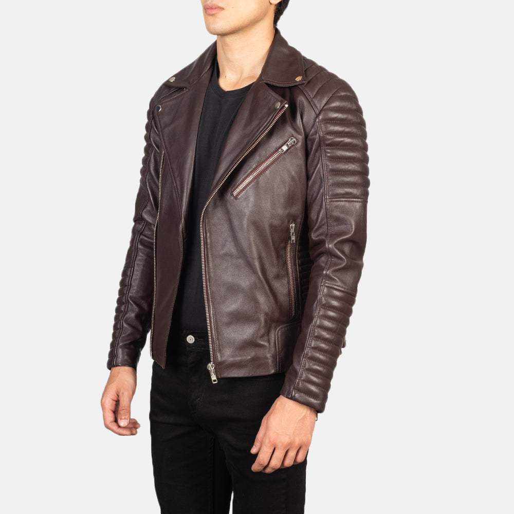 Armand Maroon Leather Biker Jacket - Image 4