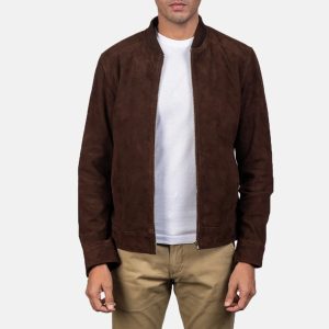 Blain Mocha Brown Suede Bomber Jacket