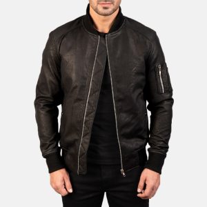 Bomia Ma-1 Distressed Black Leather Bomber Jackets