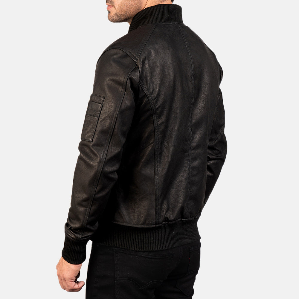 Bomia Ma-1 Distressed Black Leather Bomber Jackets - Image 2