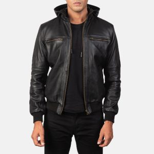 BouncerBiz Black Leather Bomber Jacket