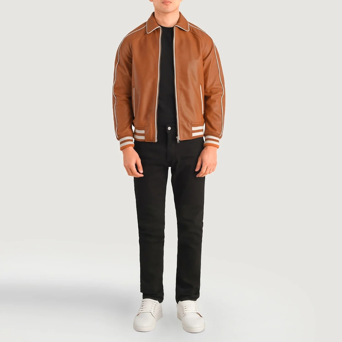Cooper Brown Tan Leather Varsity Jacket - Image 2