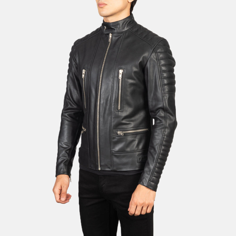 Damian Black Leather Biker Jackets - Image 4