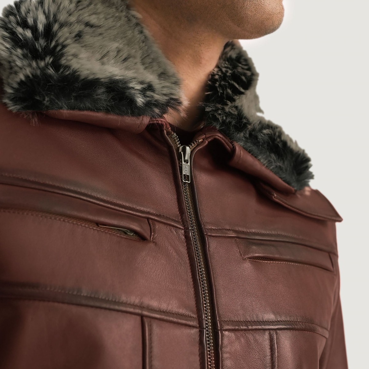 Evan Hart Fur Brown Leather Jackets - Image 6