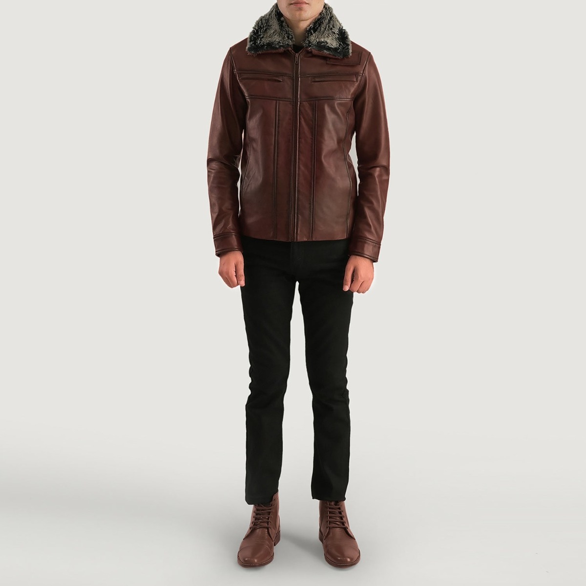 Evan Hart Fur Brown Leather Jackets - Image 2
