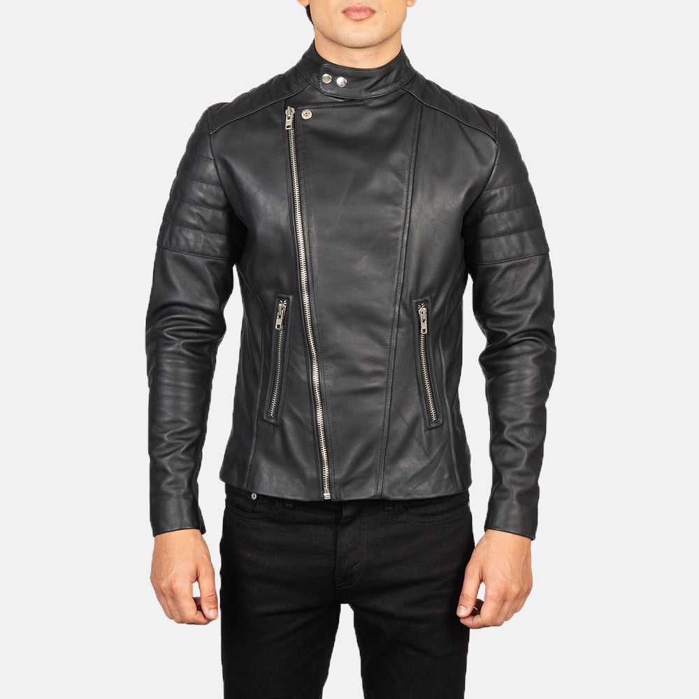 Faisor Black Leather Biker Jacket - Image 5