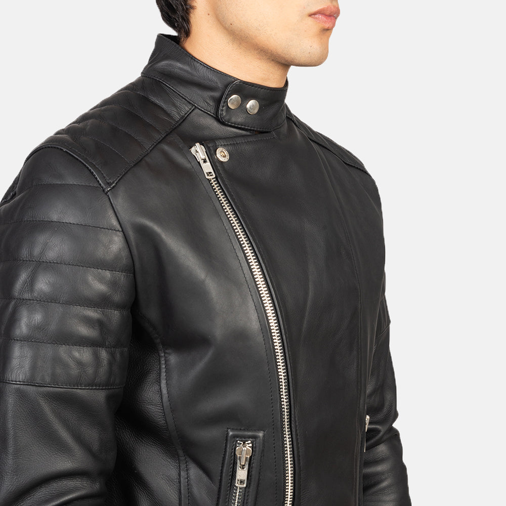 Faisor Black Leather Biker Jacket - Image 3