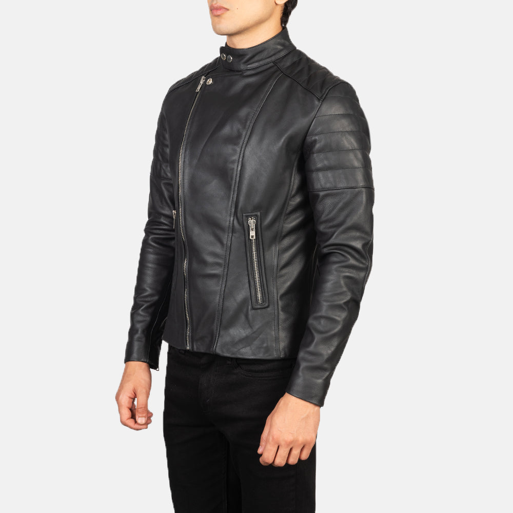 Faisor Black Leather Biker Jacket - Image 4